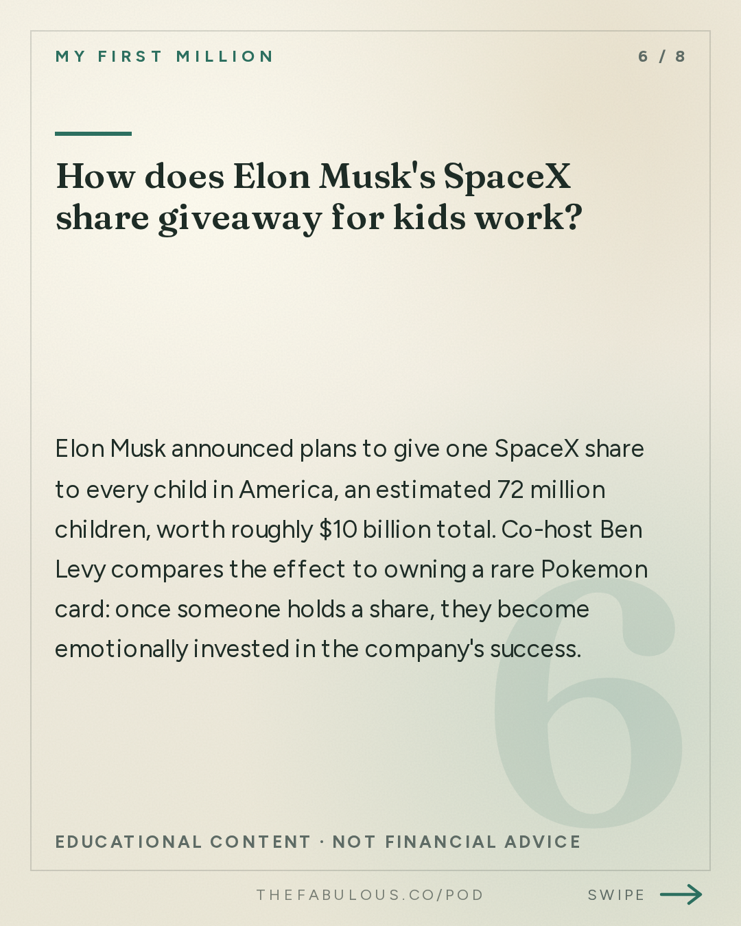 How does Elon Musk's SpaceX share giveaway for kids work? — My First Million: We spent 8 hours finding the best stuff on X. Here it is.