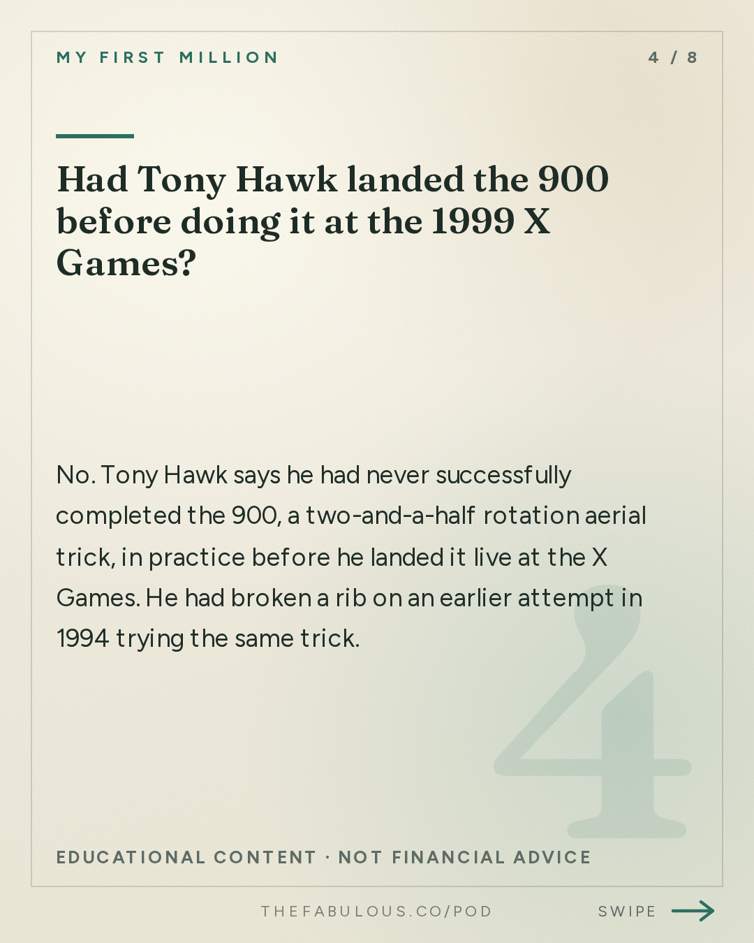 Had Tony Hawk landed the 900 before doing it at the 1999 X Games? — My First Million: Decoding Tony Hawk’s mindset in 72 minutes