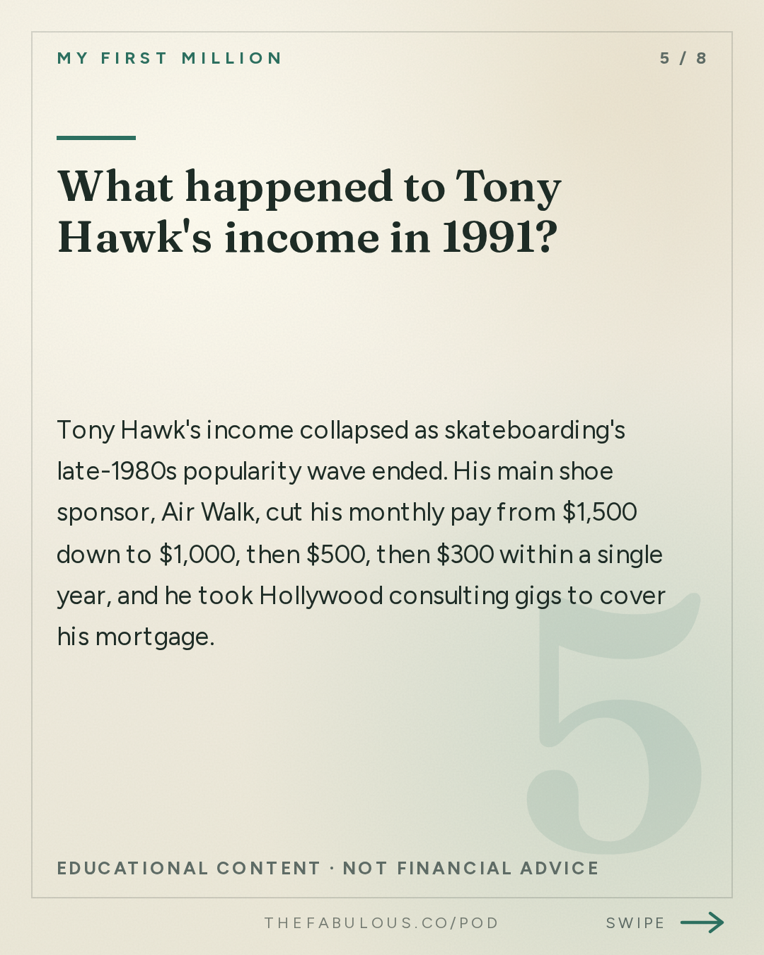 What happened to Tony Hawk's income in 1991? — My First Million: Decoding Tony Hawk’s mindset in 72 minutes