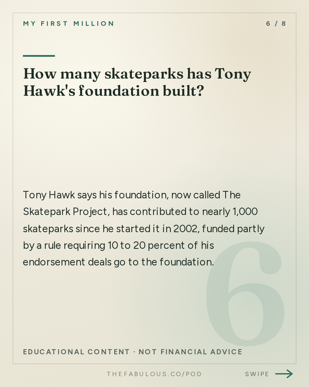 How many skateparks has Tony Hawk's foundation built? — My First Million: Decoding Tony Hawk’s mindset in 72 minutes