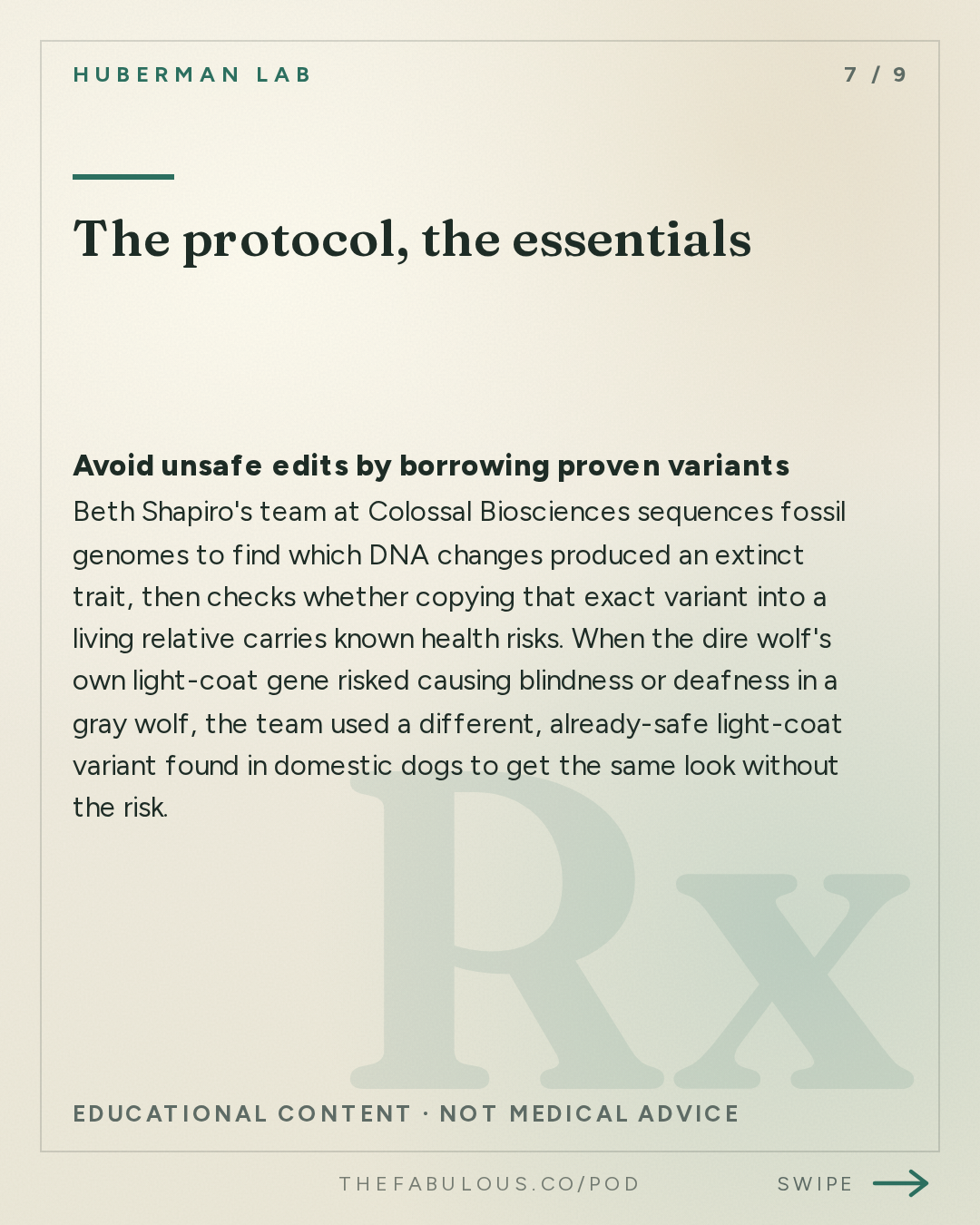 The protocol, the essentials — Huberman Lab: Bringing Extinct Species Back to Life | Dr. Beth Shapiro