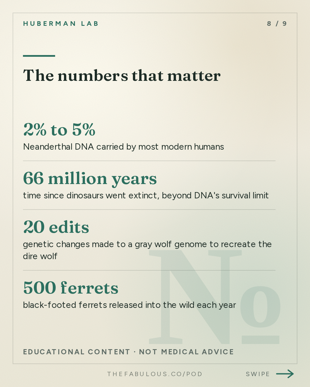 The numbers that matter — Huberman Lab: Bringing Extinct Species Back to Life | Dr. Beth Shapiro