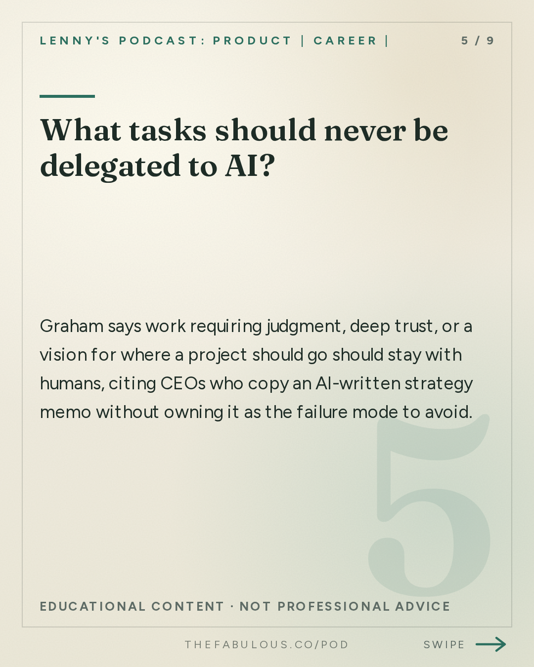 What tasks should never be delegated to AI? — Lenny's Podcast: Product | Career | Growth: The grief, loneliness, and burnout sweeping through the tech industry right now | Molly Graham