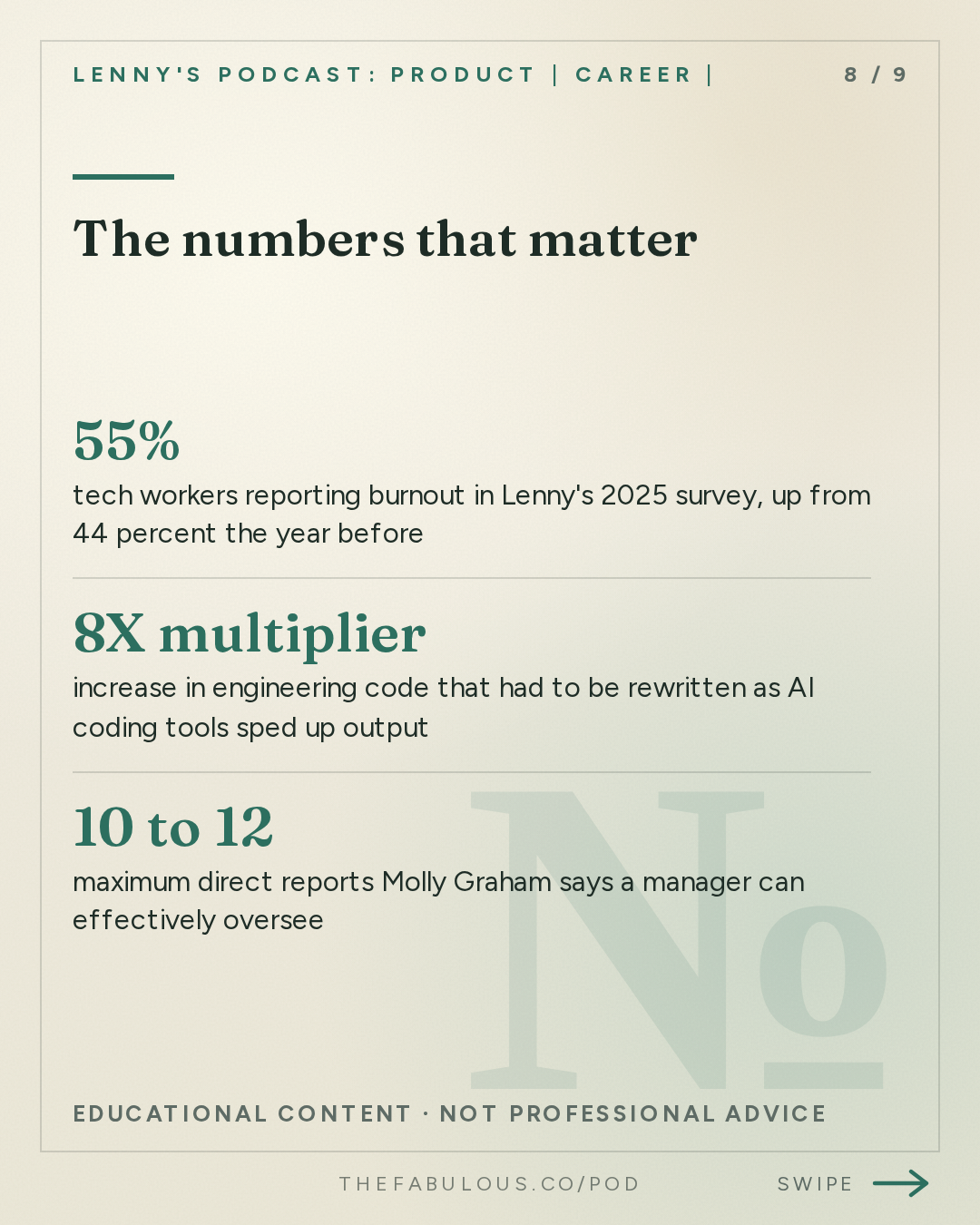 The numbers that matter — Lenny's Podcast: Product | Career | Growth: The grief, loneliness, and burnout sweeping through the tech industry right now | Molly Graham