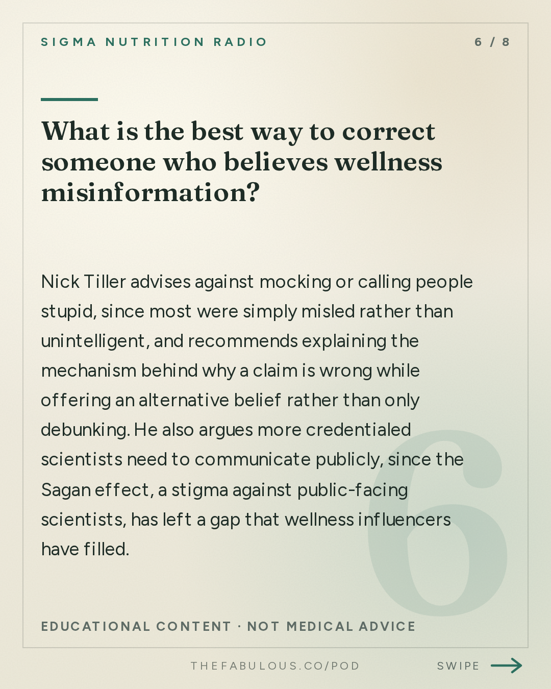 What is the best way to correct someone who believes wellness misinformation? — Sigma Nutrition Radio: #618: How Wellness & Optimisation Culture Can Commodify Science – Nick Tiller, PhD