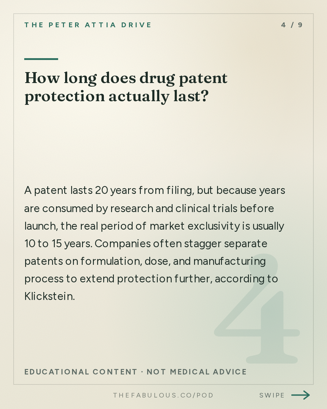How long does drug patent protection actually last? — The Peter Attia Drive: #409 ‒ Inside modern drug development: the science, economics, and regulatory hurdles behind bringing new medicines to patients | Lloyd Klickstein, M.D., Ph.D.