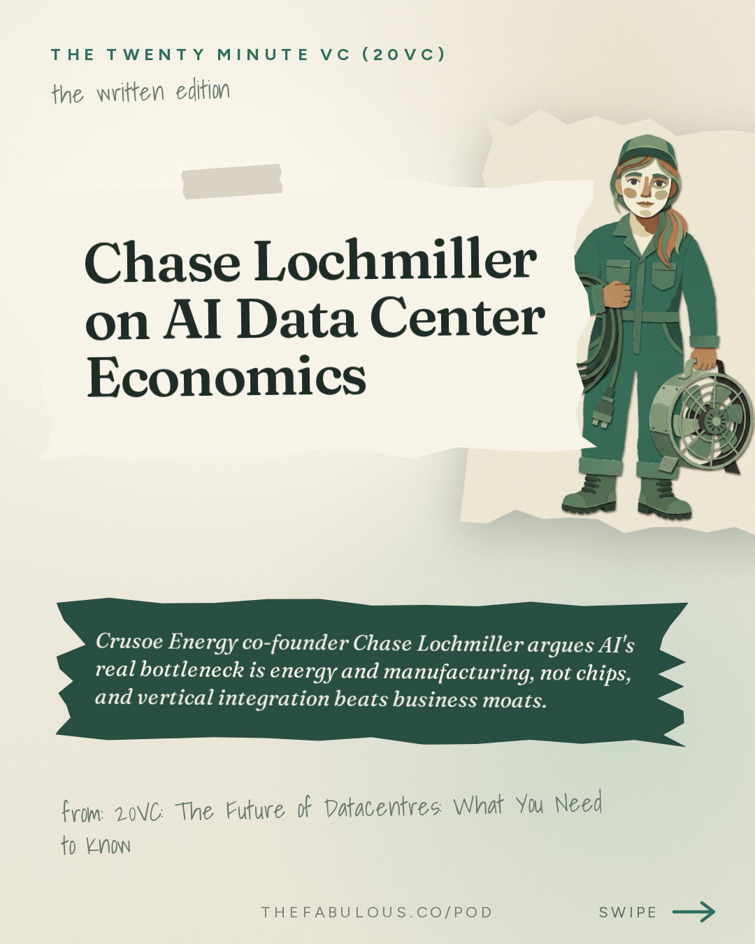 Chase Lochmiller on AI Data Center Economics — The Twenty Minute VC (20VC): Venture Capital | Startup Funding | The Pitch: 20VC: The Future of Datacentres: What You Need to Know | Why Everyone Gets GPU Depreciation and AI's Energy Costs Wrong | Who Really Makes Money From AI & Why Most Moats Don't Exist with Chase Lochmiller