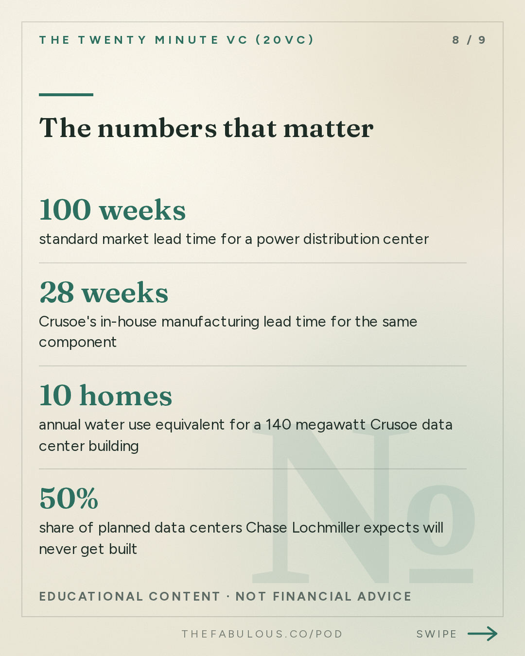 The numbers that matter — The Twenty Minute VC (20VC): Venture Capital | Startup Funding | The Pitch: 20VC: The Future of Datacentres: What You Need to Know | Why Everyone Gets GPU Depreciation and AI's Energy Costs Wrong | Who Really Makes Money From AI & Why Most Moats Don't Exist with Chase Lochmiller