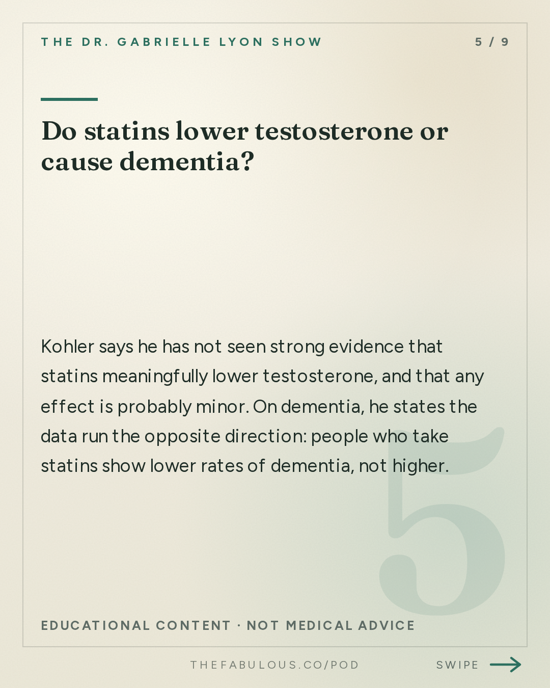 Do statins lower testosterone or cause dementia? — The Dr. Gabrielle Lyon Show: ED Predicts Heart Attacks Better Than Chest Pain: The 2 Tests to Ask For | Dr. Tobias Kohler