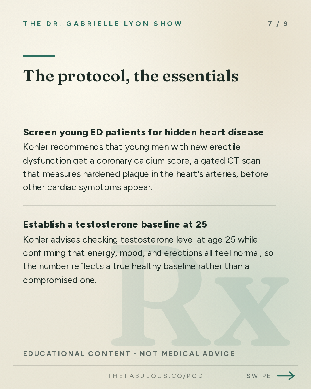 The protocol, the essentials — The Dr. Gabrielle Lyon Show: ED Predicts Heart Attacks Better Than Chest Pain: The 2 Tests to Ask For | Dr. Tobias Kohler