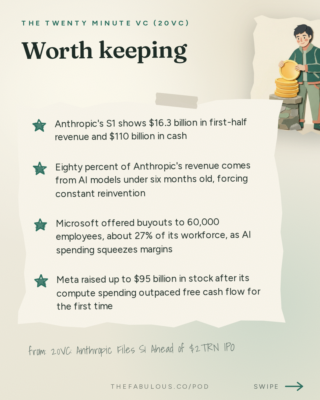 Worth keeping — The Twenty Minute VC (20VC): Venture Capital | Startup Funding | The Pitch: 20VC: Anthropic Files S1 Ahead of $2TRN IPO | Instinct's Rumoured $30 Billion Fundraise | Microsoft Laysoff 27,000 While Meta Taps Equity Markets for $95 Billion Capex Spending Spree