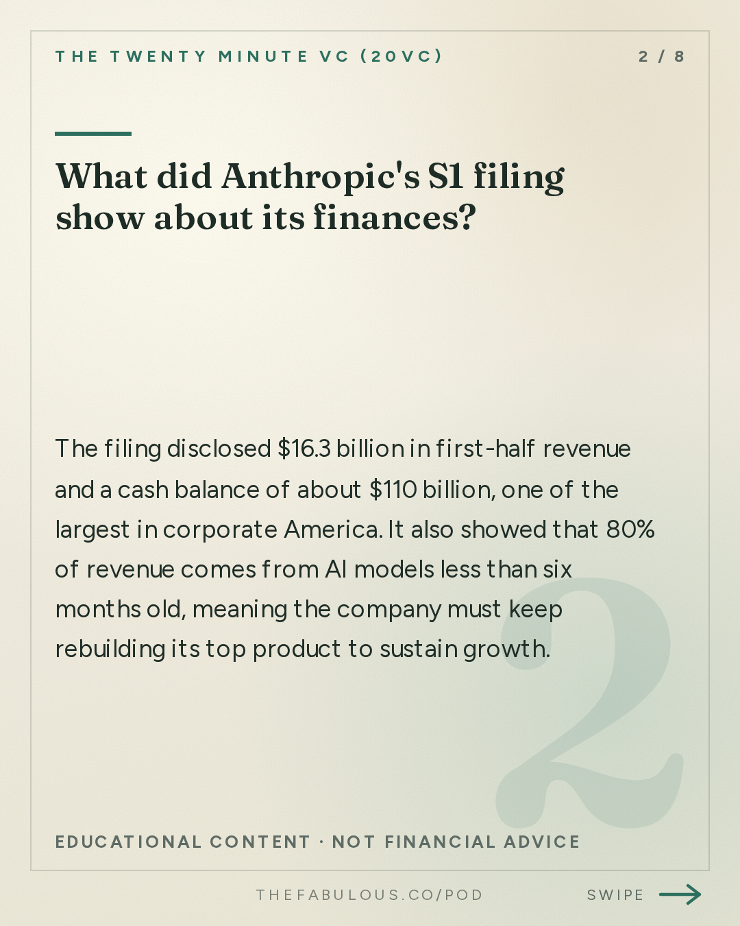 What did Anthropic's S1 filing show about its finances? — The Twenty Minute VC (20VC): Venture Capital | Startup Funding | The Pitch: 20VC: Anthropic Files S1 Ahead of $2TRN IPO | Instinct's Rumoured $30 Billion Fundraise | Microsoft Laysoff 27,000 While Meta Taps Equity Markets for $95 Billion Capex Spending Spree