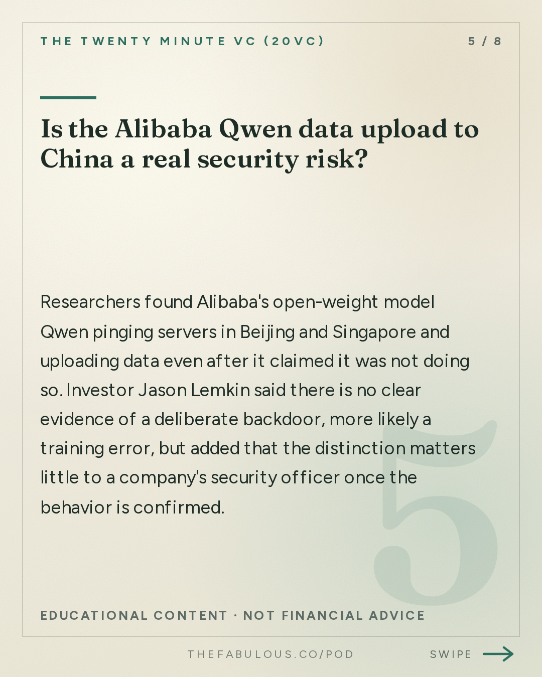 Is the Alibaba Qwen data upload to China a real security risk? — The Twenty Minute VC (20VC): Venture Capital | Startup Funding | The Pitch: 20VC: Anthropic Files S1 Ahead of $2TRN IPO | Instinct's Rumoured $30 Billion Fundraise | Microsoft Laysoff 27,000 While Meta Taps Equity Markets for $95 Billion Capex Spending Spree