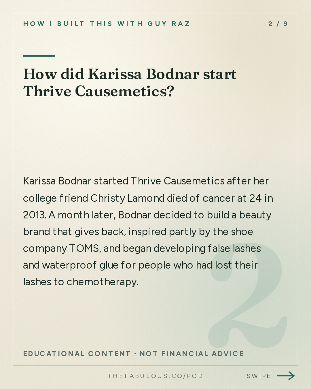 How did Karissa Bodnar start Thrive Causemetics? — How I Built This with Guy Raz: Thrive Causemetics: Karissa Bodnar. How $150 a Day in Sales Turned into a $150 Million Beauty Business with a Mission