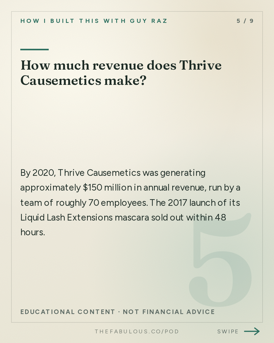 How much revenue does Thrive Causemetics make? — How I Built This with Guy Raz: Thrive Causemetics: Karissa Bodnar. How $150 a Day in Sales Turned into a $150 Million Beauty Business with a Mission