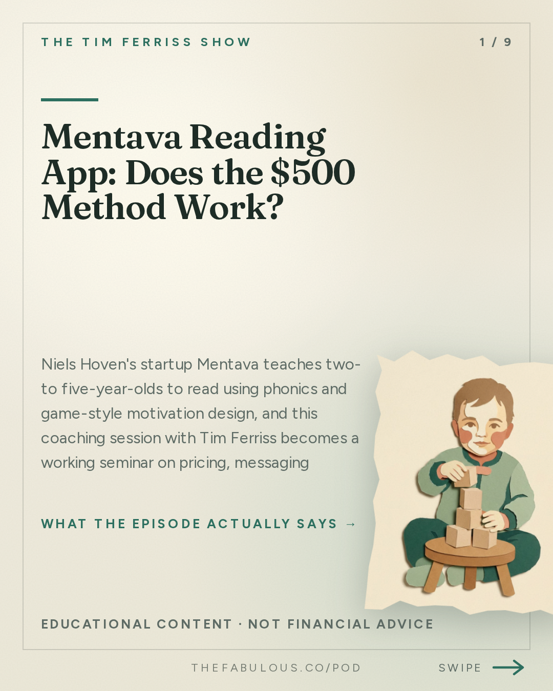 Mentava Reading App: Does the $500 Method Work? — The Tim Ferriss Show: #882: Why Kids Can Learn 10x Faster Than We Think — Niels Hoven of Mentava (Tim Coaching Session)