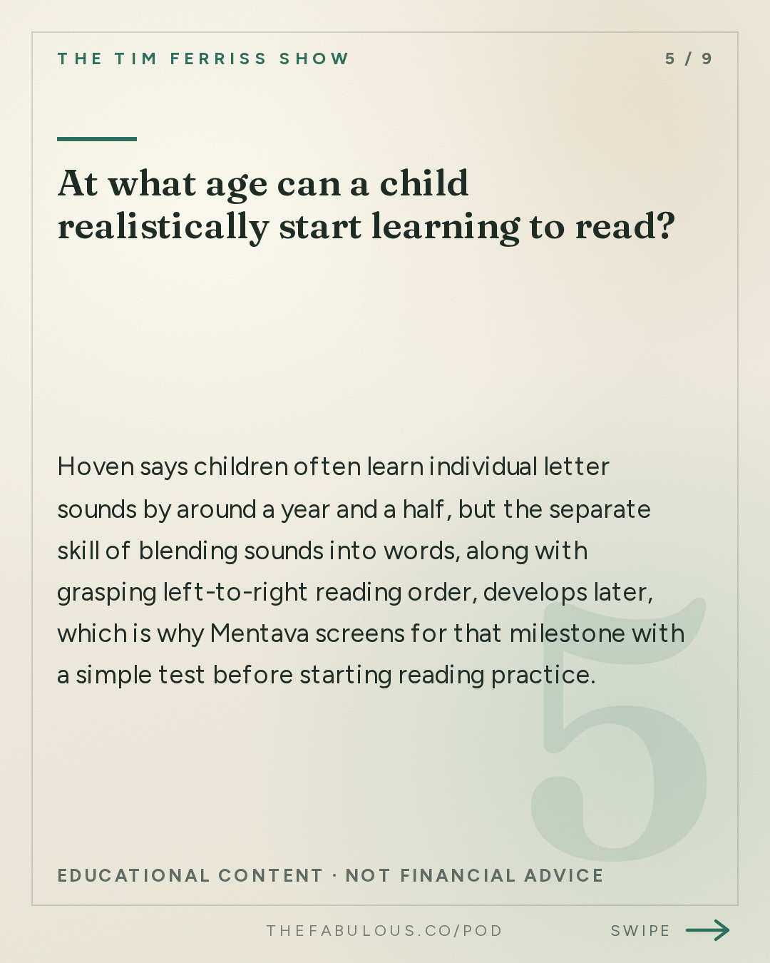 At what age can a child realistically start learning to read? — The Tim Ferriss Show: #882: Why Kids Can Learn 10x Faster Than We Think — Niels Hoven of Mentava (Tim Coaching Session)