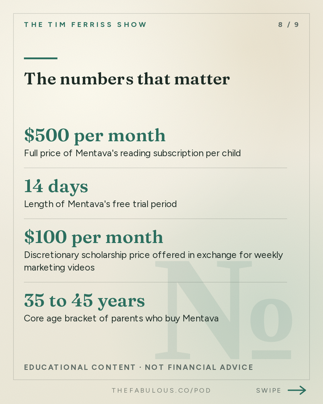 The numbers that matter — The Tim Ferriss Show: #882: Why Kids Can Learn 10x Faster Than We Think — Niels Hoven of Mentava (Tim Coaching Session)