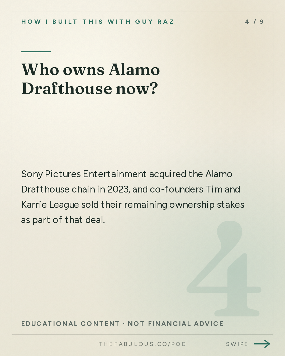 Who owns Alamo Drafthouse now? — How I Built This with Guy Raz: Alamo Drafthouse Cinema: Tim and Karrie League (2023)