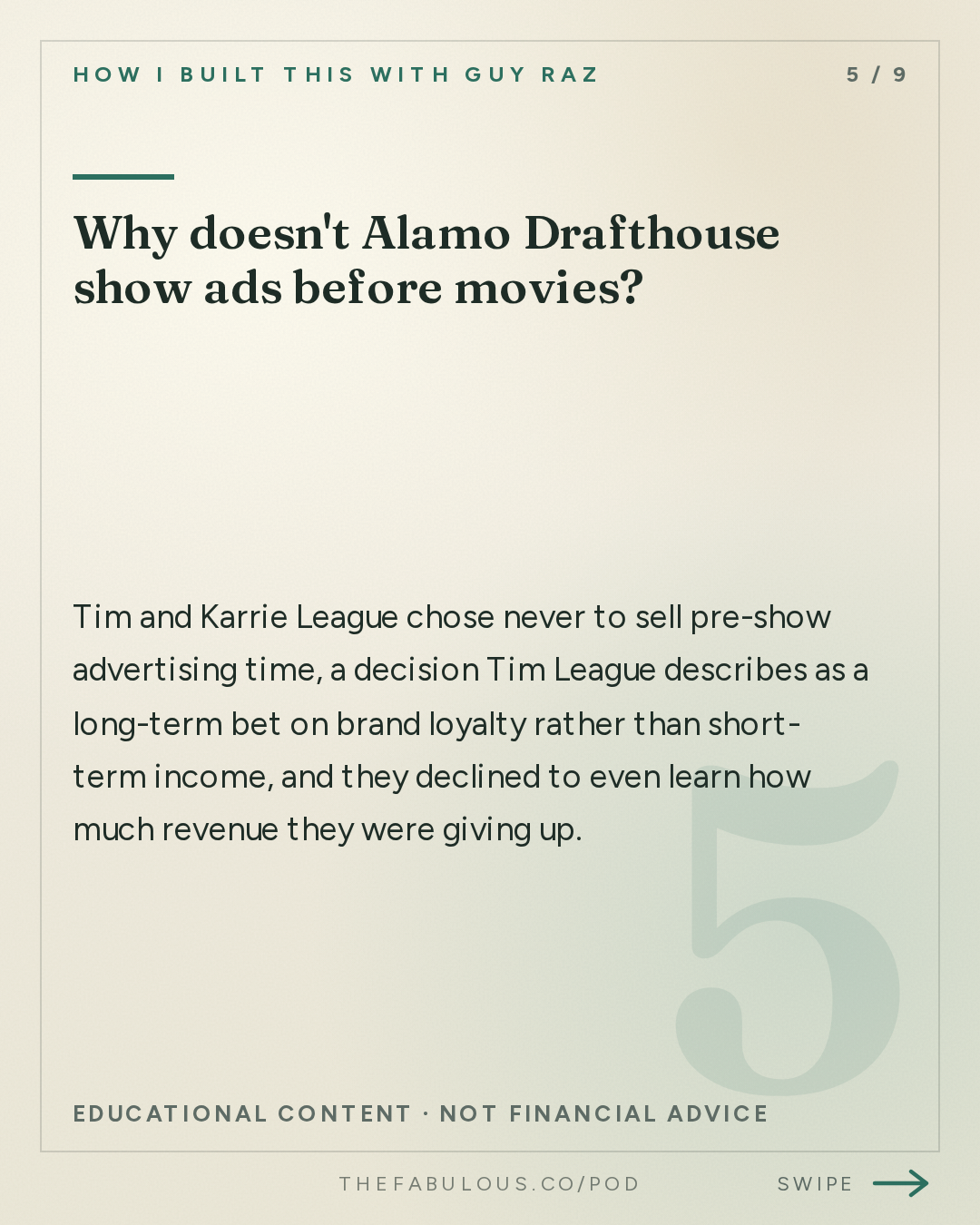 Why doesn't Alamo Drafthouse show ads before movies? — How I Built This with Guy Raz: Alamo Drafthouse Cinema: Tim and Karrie League (2023)