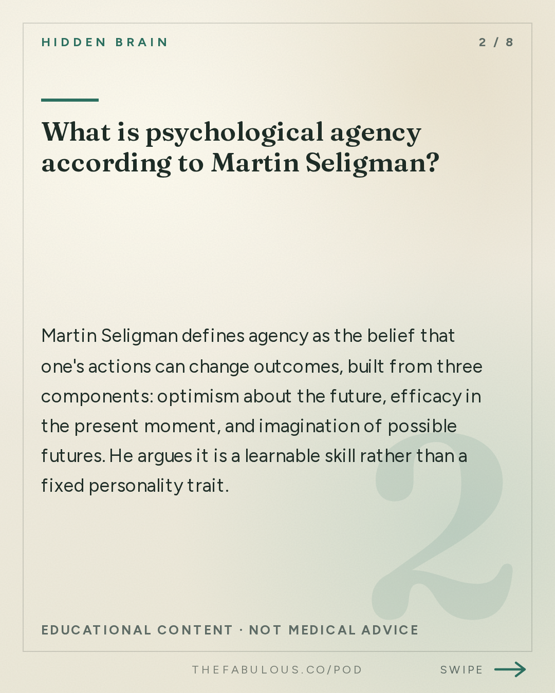 What is psychological agency according to Martin Seligman? — Hidden Brain: How to Make a Difference: Part 2