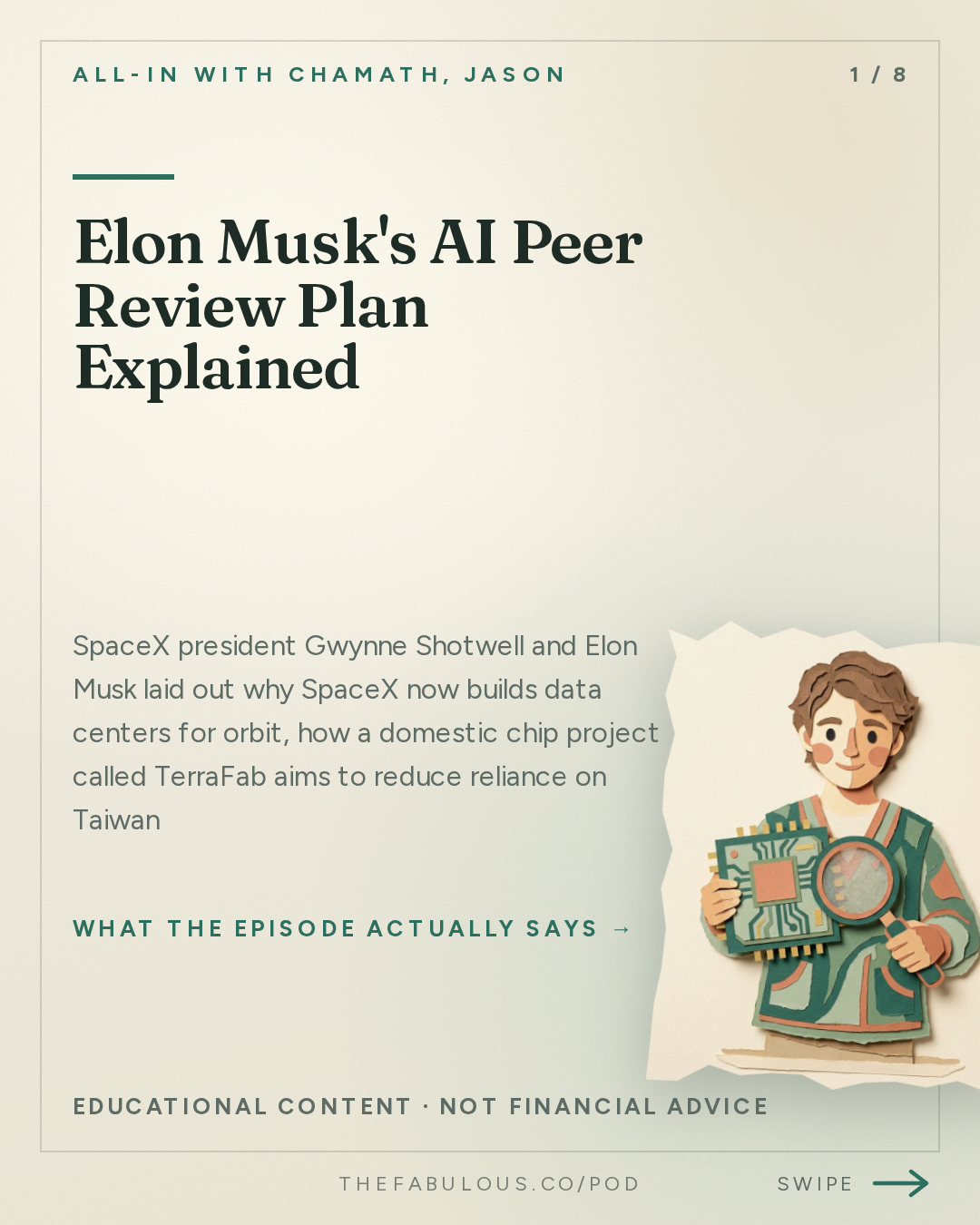 Elon Musk's AI Peer Review Plan Explained — All-In with Chamath, Jason, Sacks & Friedberg: Elon Musk & Gwynne Shotwell on AI Risks and Peer Review, Starship, Terafab, SpaceX/Tesla Merger