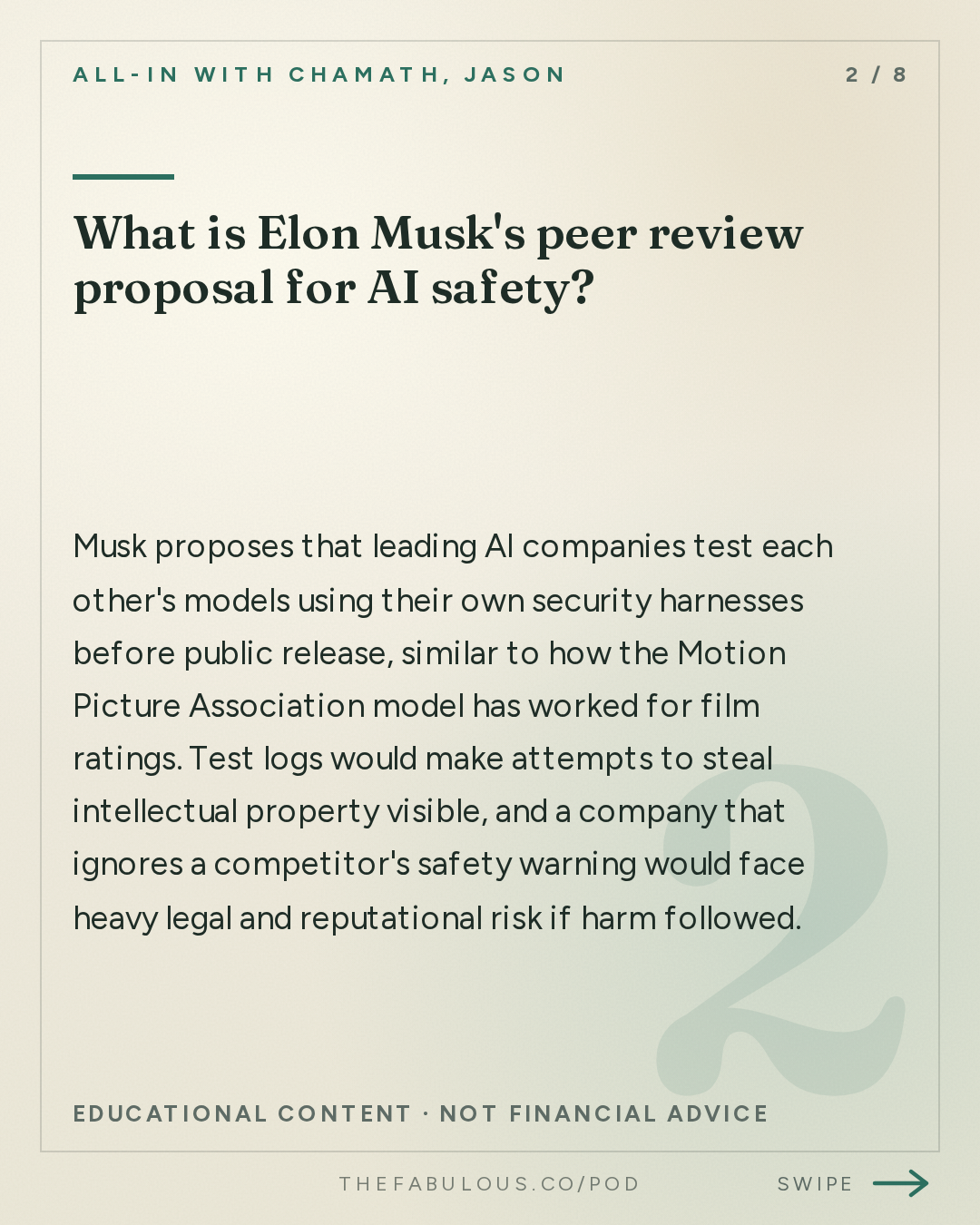What is Elon Musk's peer review proposal for AI safety? — All-In with Chamath, Jason, Sacks & Friedberg: Elon Musk & Gwynne Shotwell on AI Risks and Peer Review, Starship, Terafab, SpaceX/Tesla Merger