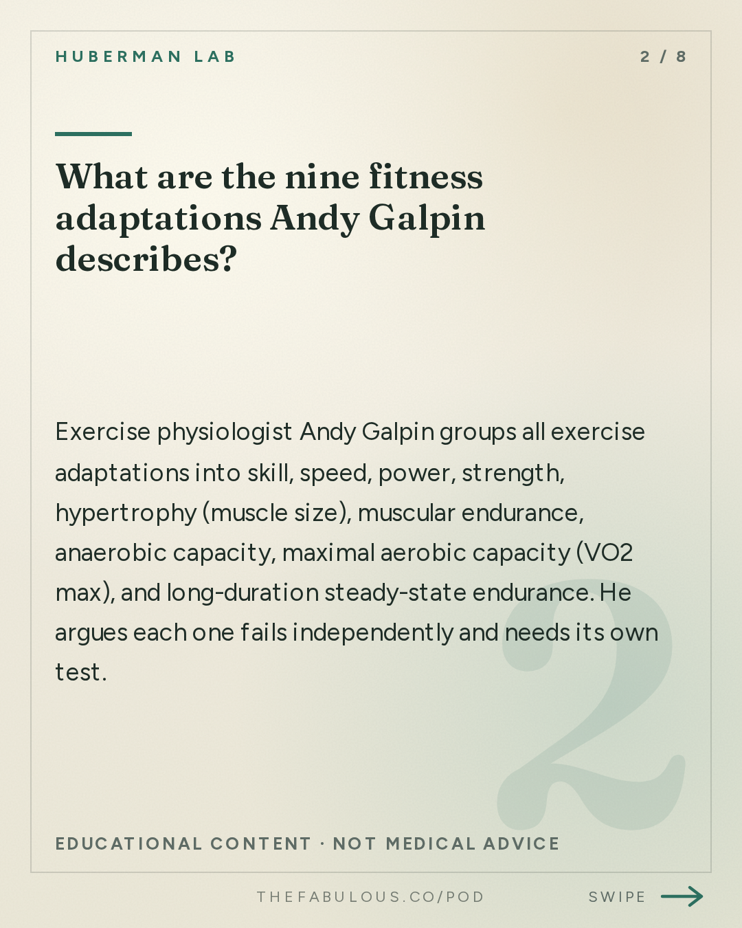 What are the nine fitness adaptations Andy Galpin describes? — Huberman Lab: Essentials: How to Assess & Improve All Aspects of Your Fitness | Dr. Andy Galpin