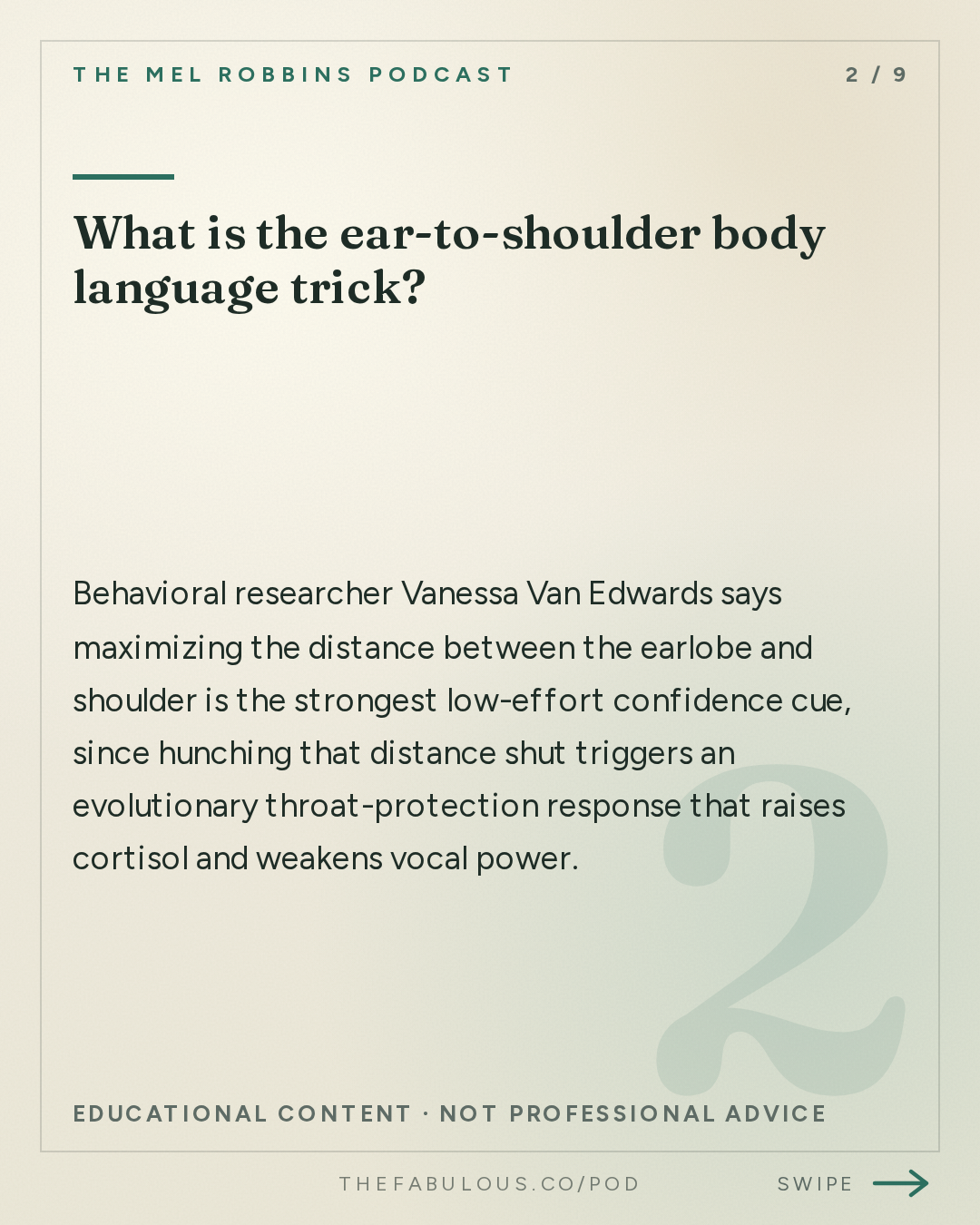 What is the ear-to-shoulder body language trick? — The Mel Robbins Podcast: Body Language Expert: 6 Psychological Tricks to Turn Awkwardness into Confidence