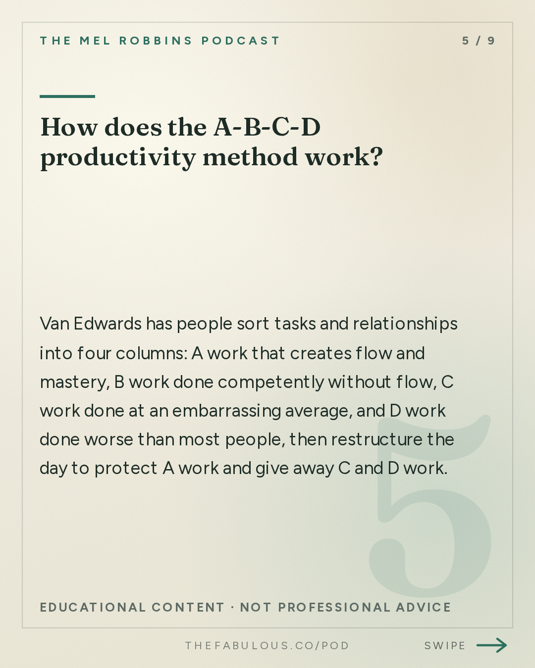 How does the A-B-C-D productivity method work? — The Mel Robbins Podcast: Body Language Expert: 6 Psychological Tricks to Turn Awkwardness into Confidence