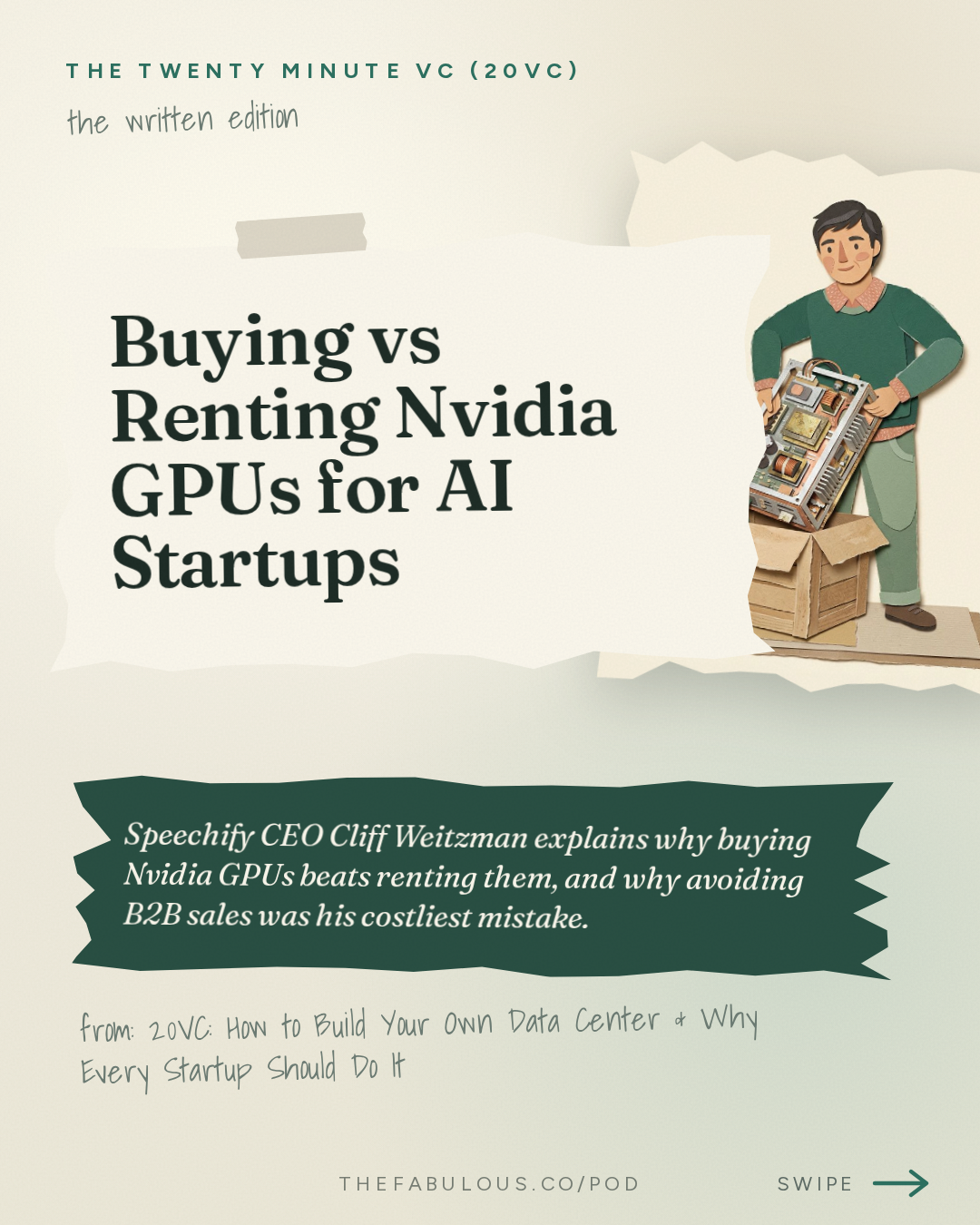 Buying vs Renting Nvidia GPUs for AI Startups — The Twenty Minute VC (20VC): Venture Capital | Startup Funding | The Pitch: 20VC: How to Build Your Own Data Center & Why Every Startup Should Do It | How ElevenLabs Leapfrogged Us: What I Learned | The AI Talent War: How Your Hiring Process Needs to Change with Cliff Weitzman, Speechify