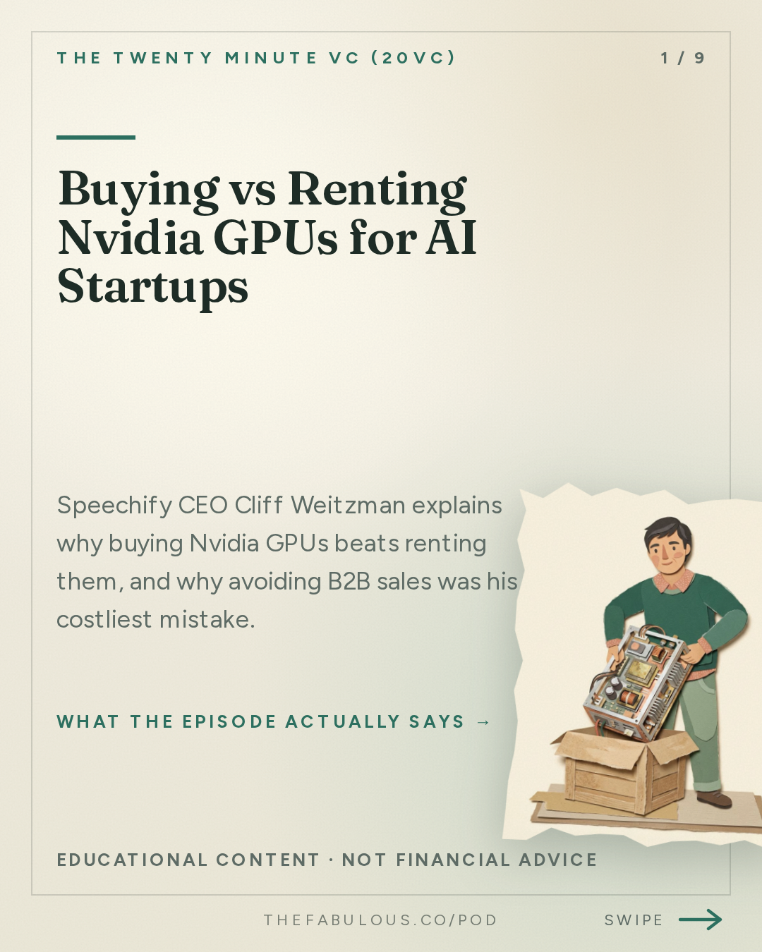 Buying vs Renting Nvidia GPUs for AI Startups — The Twenty Minute VC (20VC): Venture Capital | Startup Funding | The Pitch: 20VC: How to Build Your Own Data Center & Why Every Startup Should Do It | How ElevenLabs Leapfrogged Us: What I Learned | The AI Talent War: How Your Hiring Process Needs to Change with Cliff Weitzman, Speechify