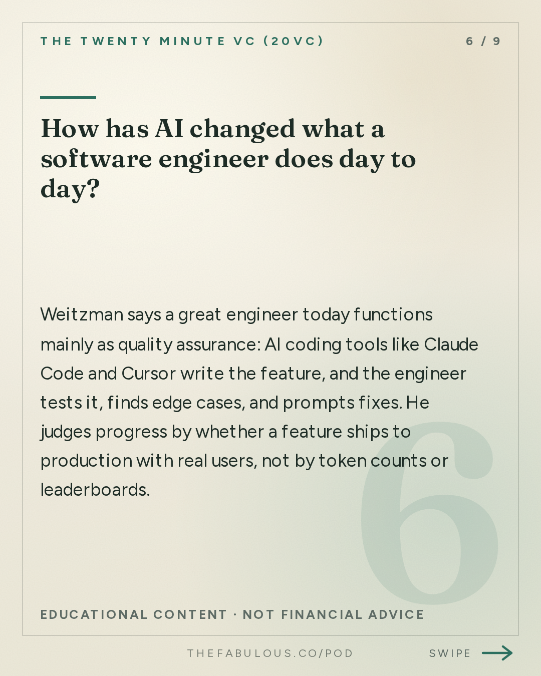 How has AI changed what a software engineer does day to day? — The Twenty Minute VC (20VC): Venture Capital | Startup Funding | The Pitch: 20VC: How to Build Your Own Data Center & Why Every Startup Should Do It | How ElevenLabs Leapfrogged Us: What I Learned | The AI Talent War: How Your Hiring Process Needs to Change with Cliff Weitzman, Speechify