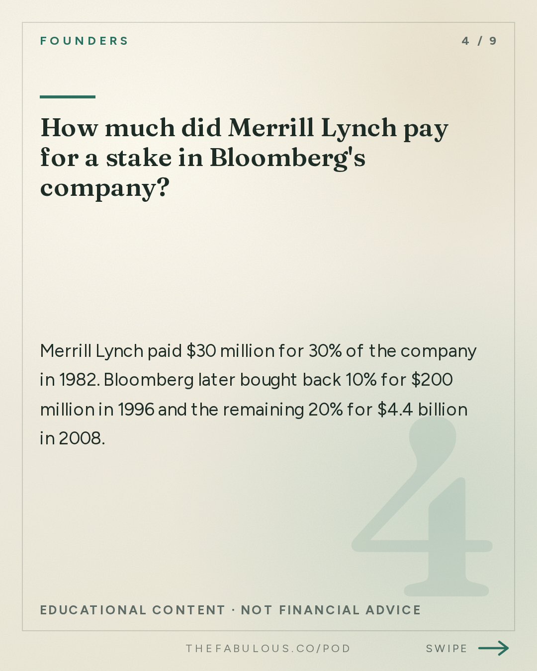 How much did Merrill Lynch pay for a stake in Bloomberg's company? — Founders: How Michael Bloomberg Works