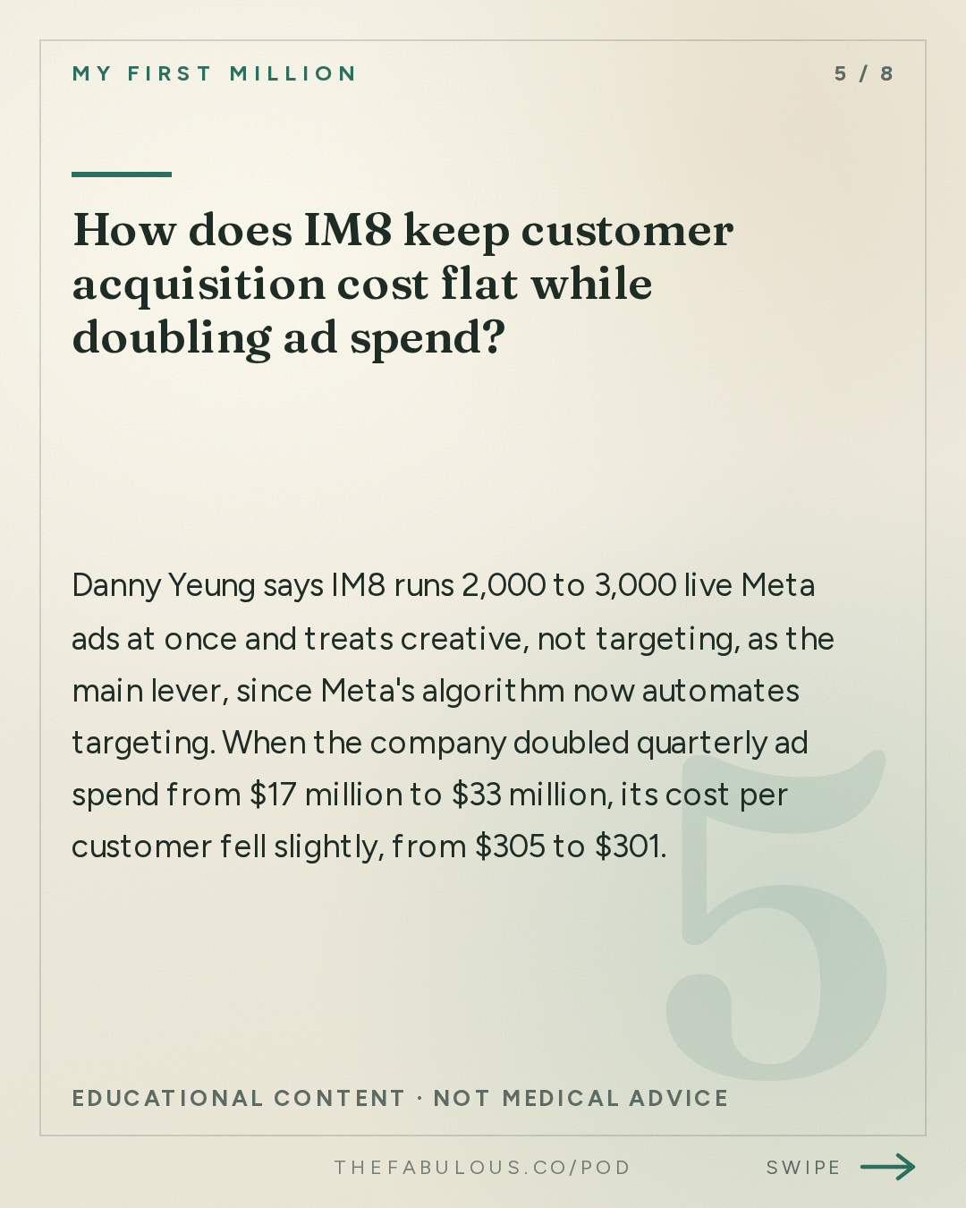 How does IM8 keep customer acquisition cost flat while doubling ad spend? — My First Million: How we scaled to $100M in under a year (ft. IM8 co-founder Danny Yeung)