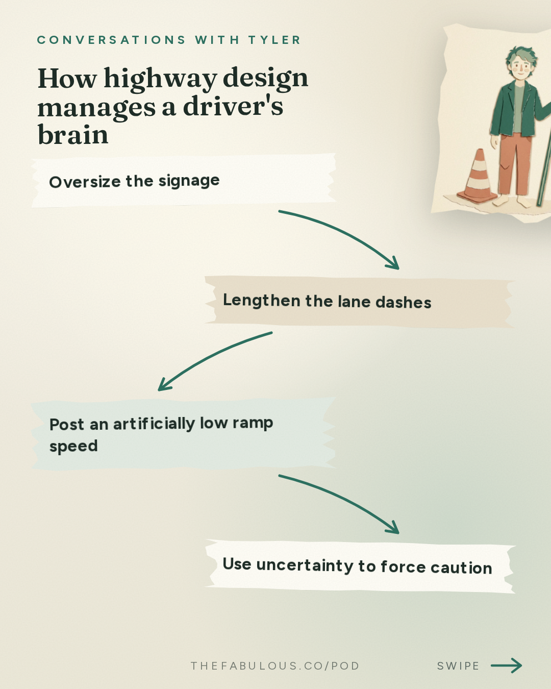 How highway design manages a driver's brain — Conversations with Tyler: Roman Mars on Flags, Phones, and the Design of Everyday Life