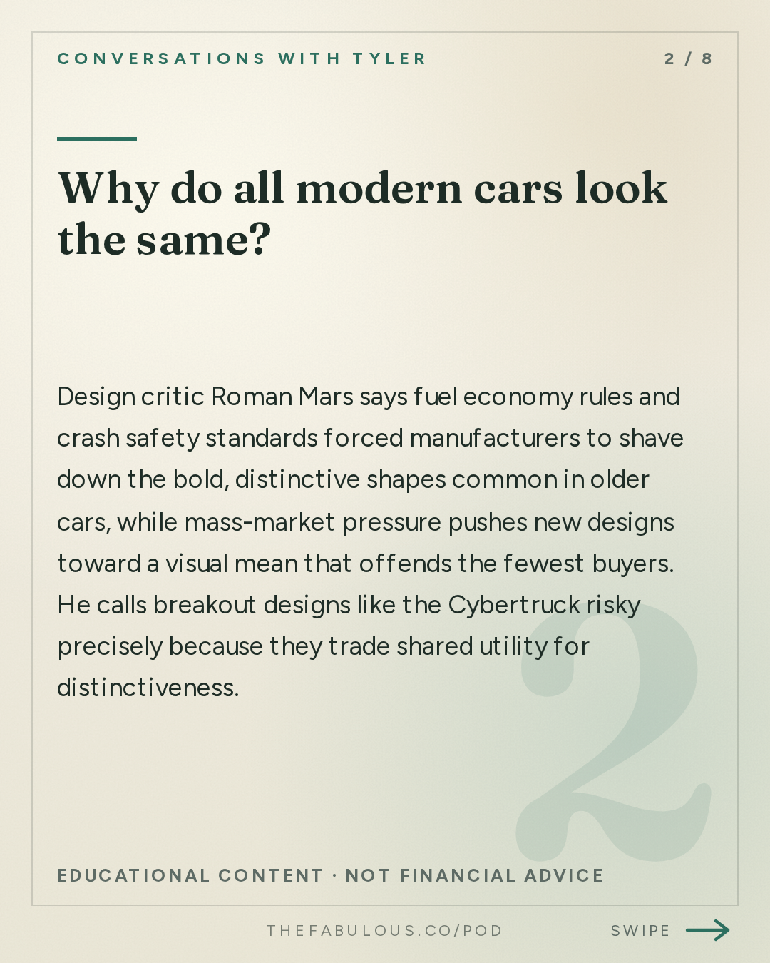 Why do all modern cars look the same? — Conversations with Tyler: Roman Mars on Flags, Phones, and the Design of Everyday Life
