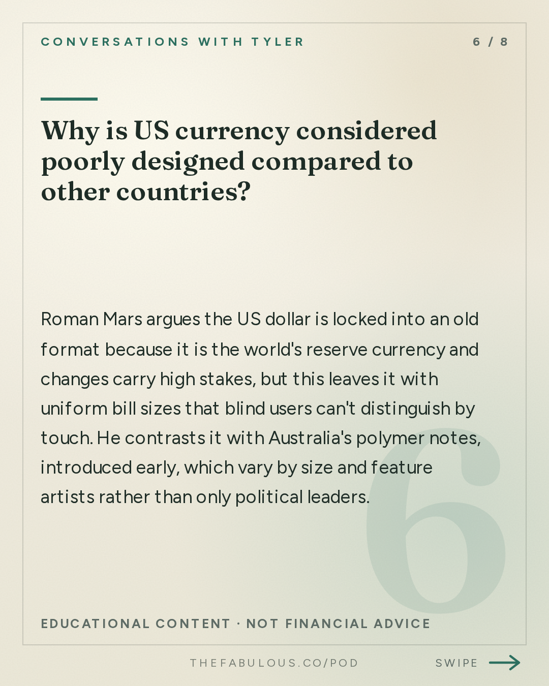Why is US currency considered poorly designed compared to other countries? — Conversations with Tyler: Roman Mars on Flags, Phones, and the Design of Everyday Life