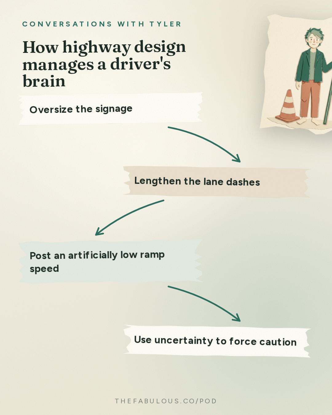 How highway design manages a driver's brain — Conversations with Tyler: Roman Mars on Flags, Phones, and the Design of Everyday Life