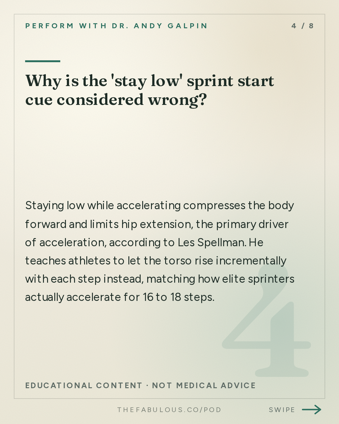 Why is the 'stay low' sprint start cue considered wrong? — Perform with Dr. Andy Galpin: How to Get Faster (Acceleration, Deceleration, Agility & Strength) | Les Spellman