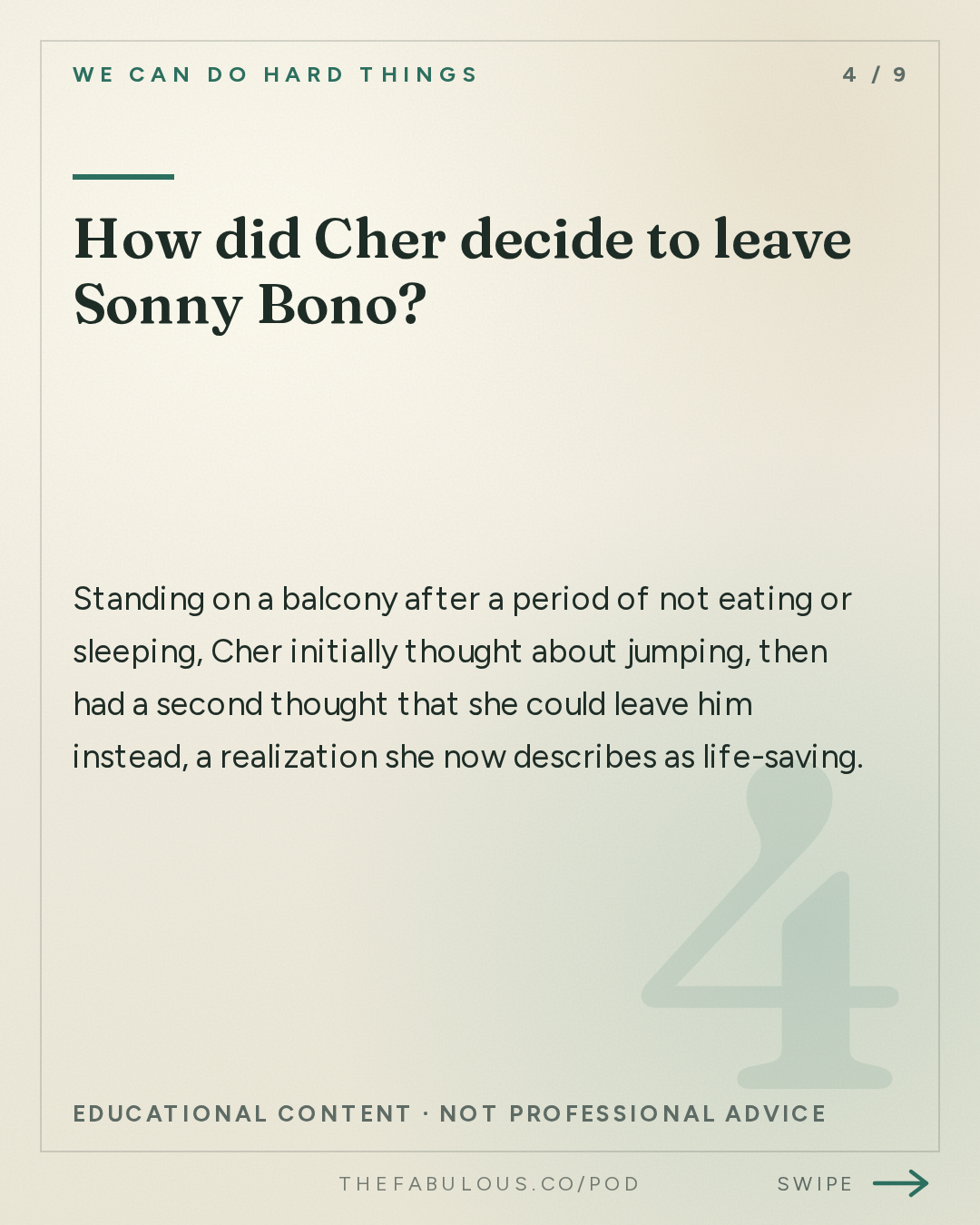 How did Cher decide to leave Sonny Bono? — We Can Do Hard Things: (BEST OF) CHER: Life Advice We’ll Never Forget