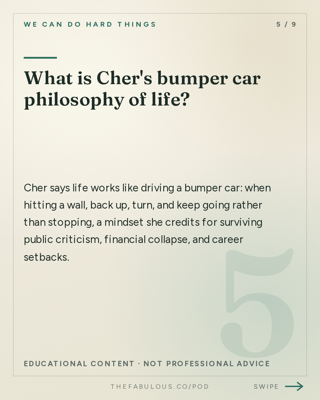 What is Cher's bumper car philosophy of life? — We Can Do Hard Things: (BEST OF) CHER: Life Advice We’ll Never Forget