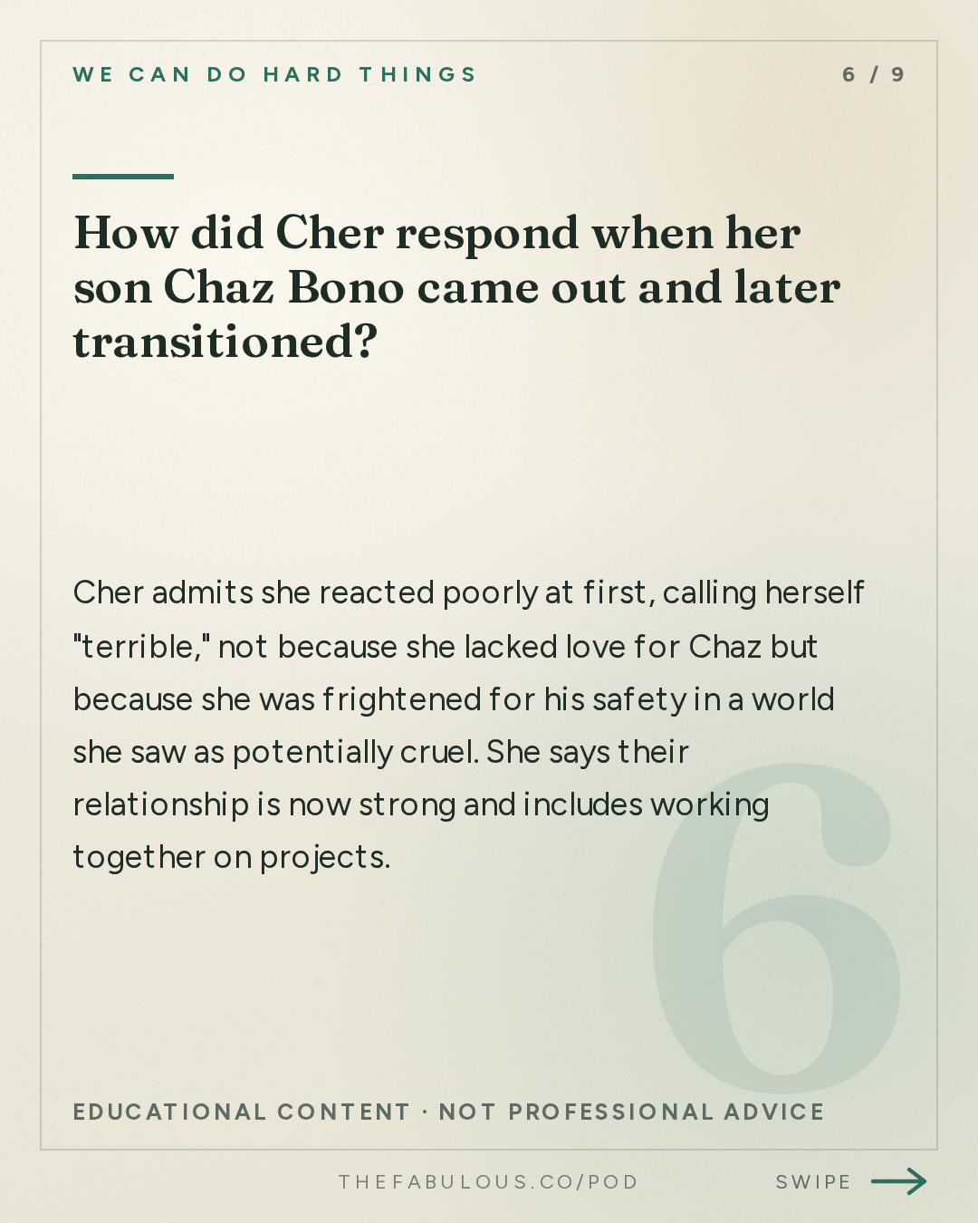 How did Cher respond when her son Chaz Bono came out and later transitioned? — We Can Do Hard Things: (BEST OF) CHER: Life Advice We’ll Never Forget