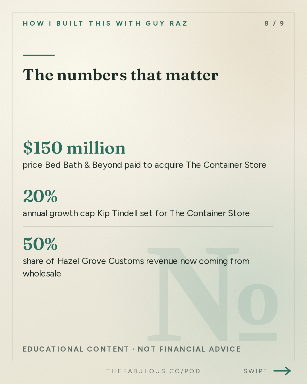 The numbers that matter — How I Built This with Guy Raz: Advice Line with Kip Tindell of The Container Store